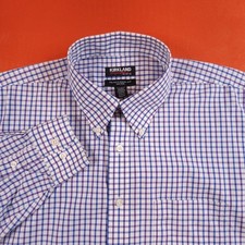 Kirkland No-Iron Button-Down Long Sleeve Shirt Blue Purple Check Size 16.5-34/35