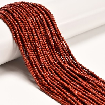 Natural Red Jasper Faceted Round Beads Size 2mm 15.5'' Strand