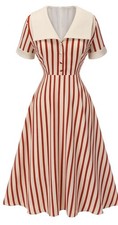 NWT RETRO STAGE Red 1950s Collared Striped Dress LINED Size XL NEW