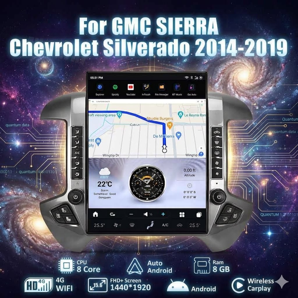 15.6'' Car stereo GMC Sierra Chevrolet Silverado 2014-19 GPS Radio Android Tesla