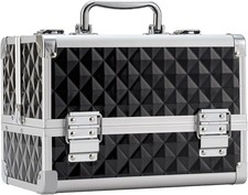 Black Portable Makeup Train Case Cosmetic Organizer 2-Tier Storage Kit Travel