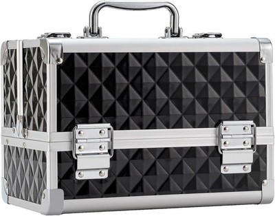 Black Portable Makeup Train Case Cosmetic Organizer 2-Tier Storage Kit Travel