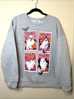 Wound Up Cottagecore Spooky Cute Halloween Ghost Fleece Sweatshirt Gray XL - Image 1 of 4