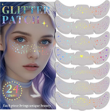 24Pcs Holographic Glitter Freckles Makeup Patches for Festivals and Events