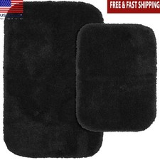 Ultra Plush 2 Piece Washable Bath Rug Set Non-Slip Backing Soft Nylon Pile New