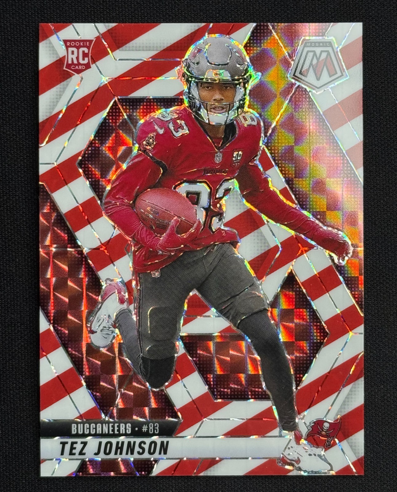 2025 Panini Mosaic Tez Johnson RC Red and White Stripe #316 Tampa Bay Rookie