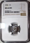 NGC MS-64 BN 1906 Indian Head Cent, Blazing, Lightly Toned specimen.