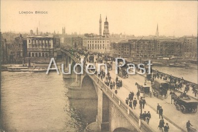Vintage London Bridge Postkarte 1920 UK Themse Verkehr Pferdekutschen