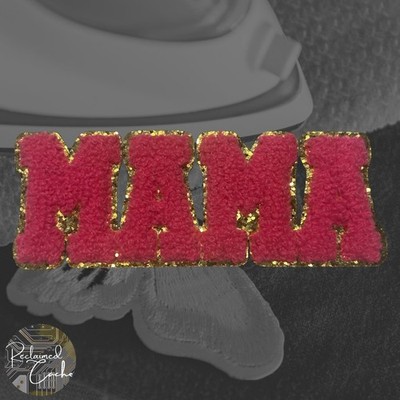 Pink and Gold Glitter MAMA Iron On Patch Patch Towel Textured Applique