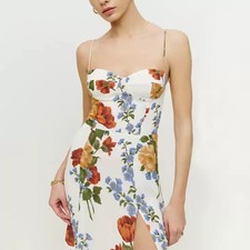 Reformation V Neck Floral Mini Dress Tie Front Puff Sleeve