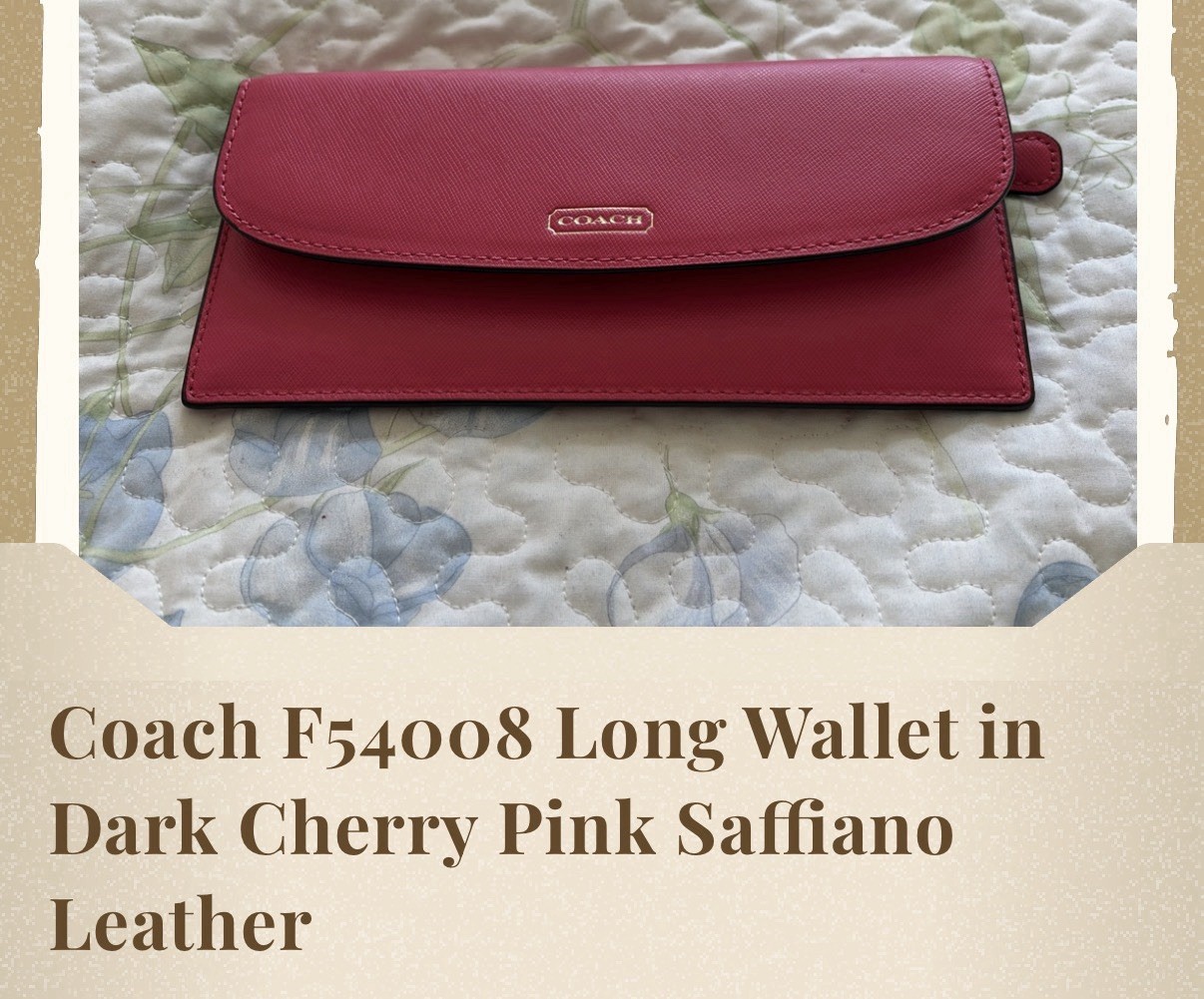 Coach F54008 Long Wallet In Dark Cherry Pink Saffiano Leather