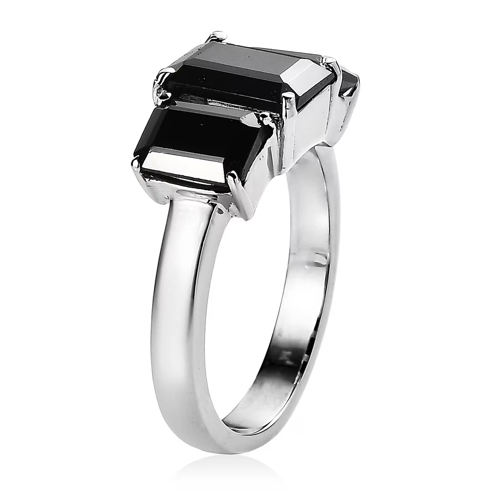 Anillo EverTrue Natural Tailandés Negro Espinela 5.50 ctw 3 Piedras-316L Acero Talla 6 NUEVO Foto 3 de 4