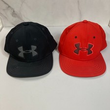 Youth Hat Under Armour Baseball Cap Snapback Lot of 2 Black Red Adjustable Kids 