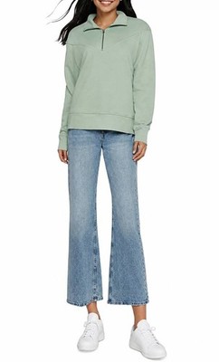 Three Dots Jeanine Quarter Zip Pullover Sweater Jadeite L NWT $88