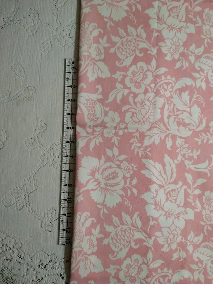 Pink Floral Damask Cotton Duck Home Dec Drapery Upholstery BTHY 18" x 46" - Image 2 of 3