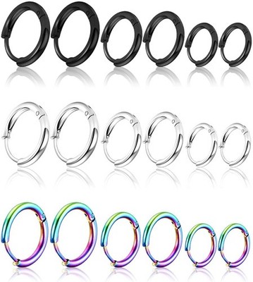 9 Pairs 316L Surgical Stainless Steel Small Hoop Earrings 8mm 10mm 12mm Hypoalle