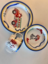Tiffany  Co Fire Station Children  s Dish Set Japan Dalmatian Cup Bowl Plate