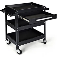 IRONMAX Three Tray Tool Cart Organizer Rolling Utility Decker w/Drawer Black