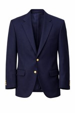 Burberry London Vintage Navy Wool Blazer Gold Crest Buttons 43 Long USA