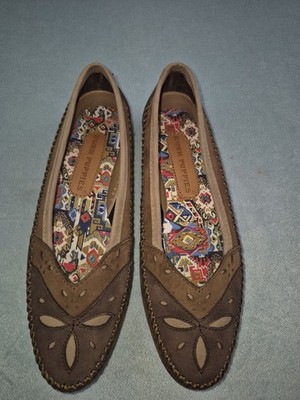 Hush Puppies Easy Times Brown Leather Loafer US 7 Whipstitch Western Mocassin