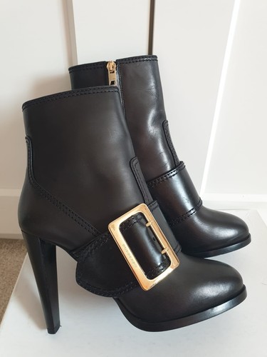 BNIB Burberry Portesham Black Buckle 110mm Platform Ankle Boots Heeled UK 7 EU40 - Picture 3 of 17