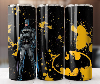 Dark Knight Hero Paint Splash 20oz Tumbler Bold Yellow Graffiti Style Cup
