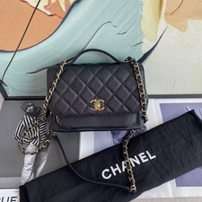 Chanel Coco Handle Small Flap Bag Black Caviar Leather Gold Auth
