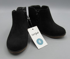 Cat Jack Girls Black Faux Suede Ankle Booties Boot Side Zip Toddler Size 6 New