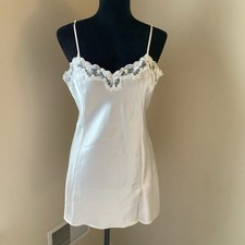 Vintage Victoria  s Secret Women Large Slip Dress White Satin Lace Nightie Bridal
