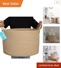 Large Woven Storage Basket for Blankets and Toys 20" x 13" Inch, Rope Laundry...