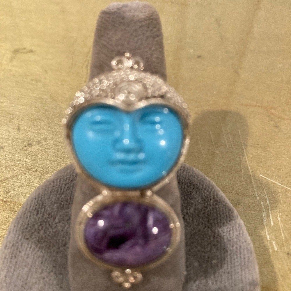 Silver/turquoise/amethyst ring - image 6