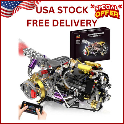 V8 Engine Model Kit That Works, 1394 PCS Advanced Collectible Engine Building Bl
