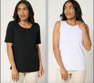 LOGO Principles by Lori Goldstein Rib Henley and Tank 2-Pack , Sz S a692531 