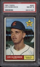 1961 Topps #462 Lou Klimchock PSA 8 NM-Mint Athletics 