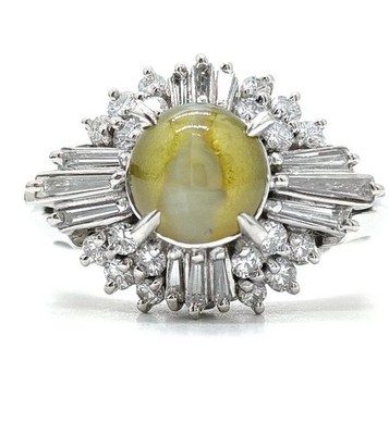 Stunning Platinum Natural Cats Eye Chrysoberyl Diamond Ring 1.49tcw| Sz 7