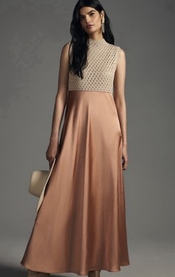 Mare Mare Anthropologie Mock-Neck Sleeveless Dress XS $190 Bronze Crochet