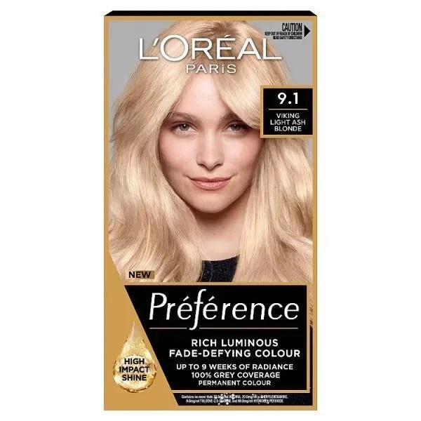 L'Oreal Preference Permanent Colour 9.1 Viking Light Ash Blonde, FREE POST