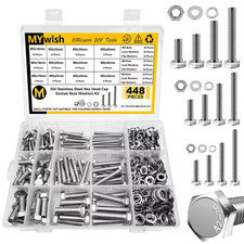 448-Piece M5 M6 M8 Hex Head Bolt, Nut and Washer Assortment Kit, 304-Stainless S