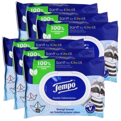 Tempo Feuchte Toilettentücher Sanft für Kinder 42 Tücher (6er Pack)