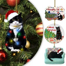 Charming Black Cat Christmas Tree Ornament - Acrylic Holiday Decor Pendant