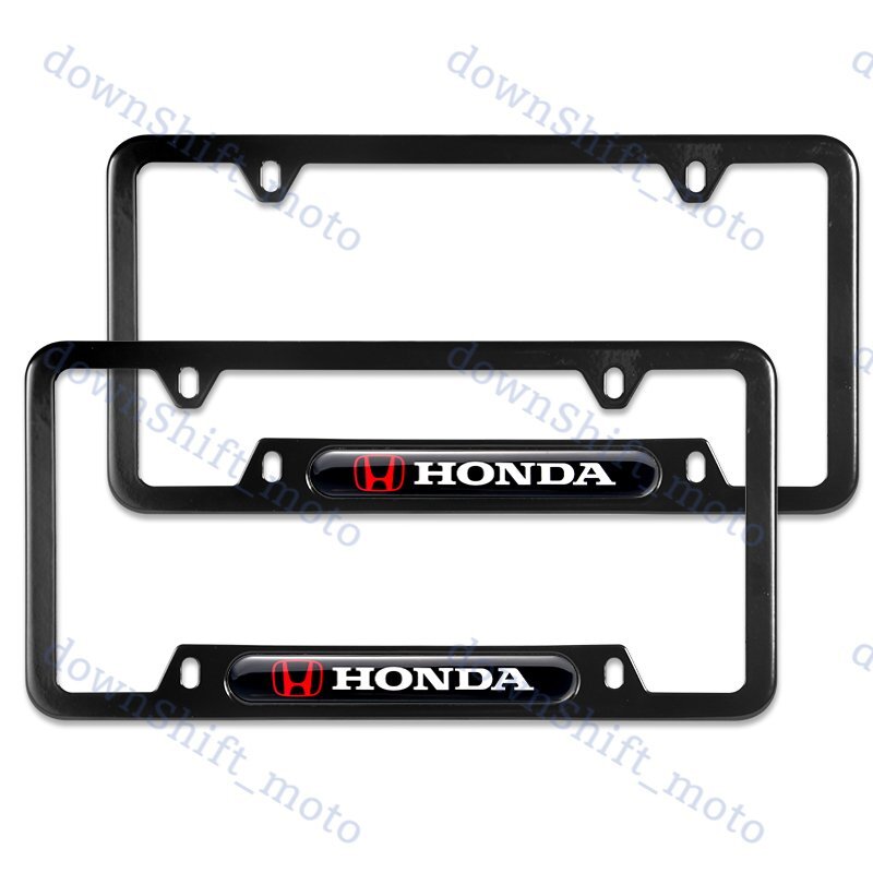 2PCS HONDA LOGO Black Metal Stainless Steel License Plate Frame