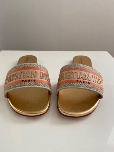 New Women's Authentic Christian Dior Dway Fabulous Slide Platinum  Cotton/Leather | eBay