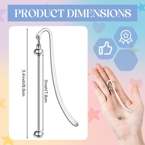 20 Pcs Beadable Bookmarks DIY Metal Blank Bar Bookmark Silver for Beads7434 - Picture 5 of 5