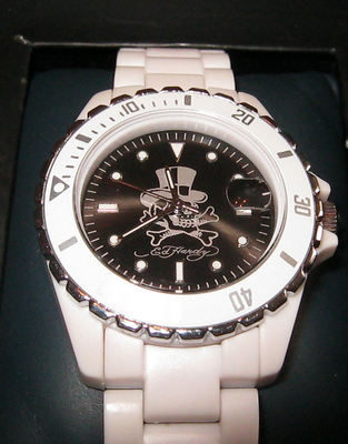 SLIGHTLY USED ED HARDY UNISEX WATCH - WHITE W/BLACK | eBay display picture 1