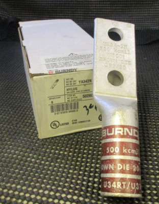 BURNDY YA34-2N 500 MCM COPPER 2-HOLE LONG BARREL COMPRESSION LUG 'SAMEDAY SHIP'