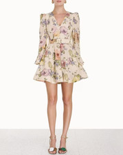 NWOT Zimmermann Luminosity Lyrical V Neck Bell Sleeve Floral Mini Dress AU1