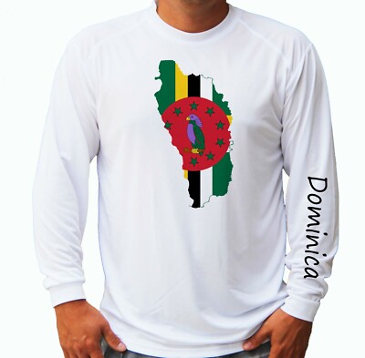 Dominica Flag Map Fishing Boat Long Sleeve UPF 30 T-Shirt UV Protection