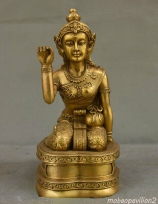 9.05'' Rare Thailand Buddhism Brass Wealth Mammon God Lucky Joss Buddha Statue