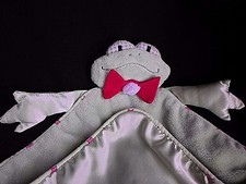 Green Frog Lovey Security Baby Blanket with Red Bow Tie Satin Back Arms