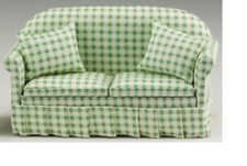 Dollhouse Miniatures 1:12 Scale Sofa with Pillows, Green/White CLA10777